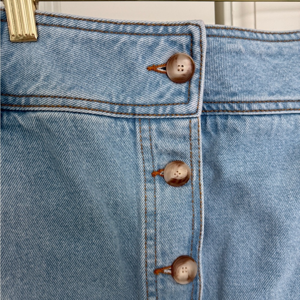 Sezane Light Blue Denim Button-Front Mini Skirt - Picture 6 of 10